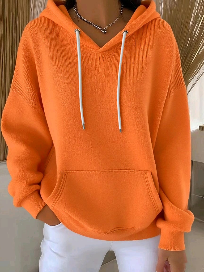 Women's Casual Autumn And Winter Long-Sleeved Ribbed Bottoming Shirt With Hoodie