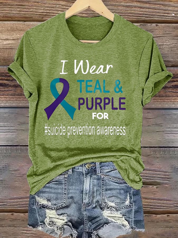 Women's I Wear Teal & Purple For Suicide Prevention Awareness Printed T-Shirt