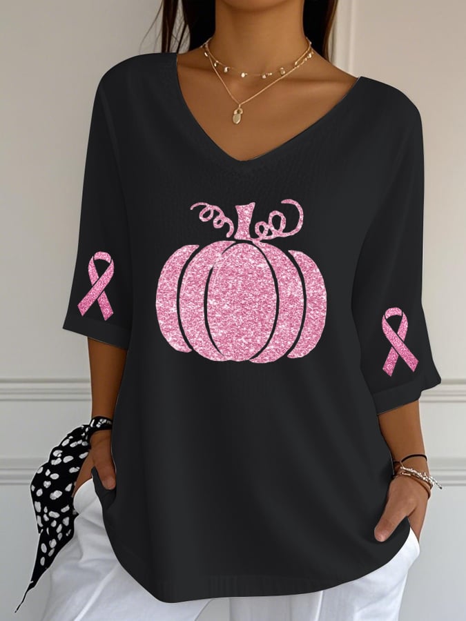 Women's Casual Pink Sequined Pumpkin Bubble Wrinkle Top