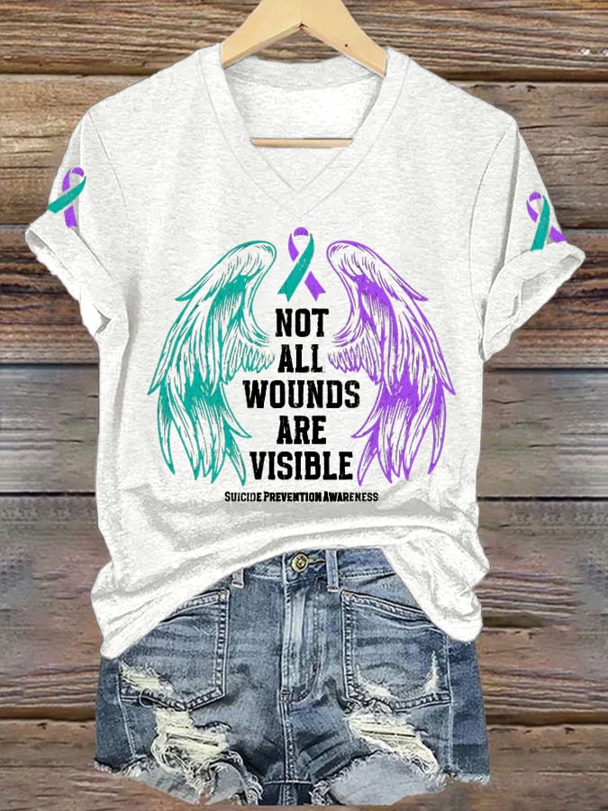 Womens Mental Health Prevention Suicide Awareness Not All Wounds Are Visible Print Casual T-Shirt