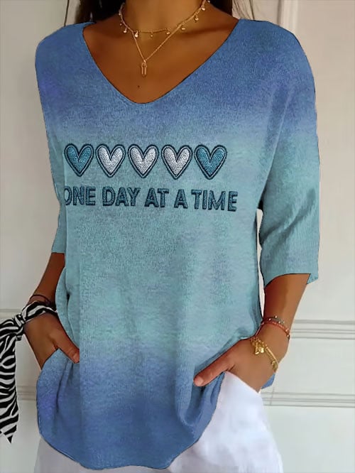 Women's Retro One Day At A Time Print Shirt