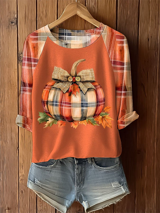 Women's Pumpkin Season Print Raglan Sleeve T-Shirt