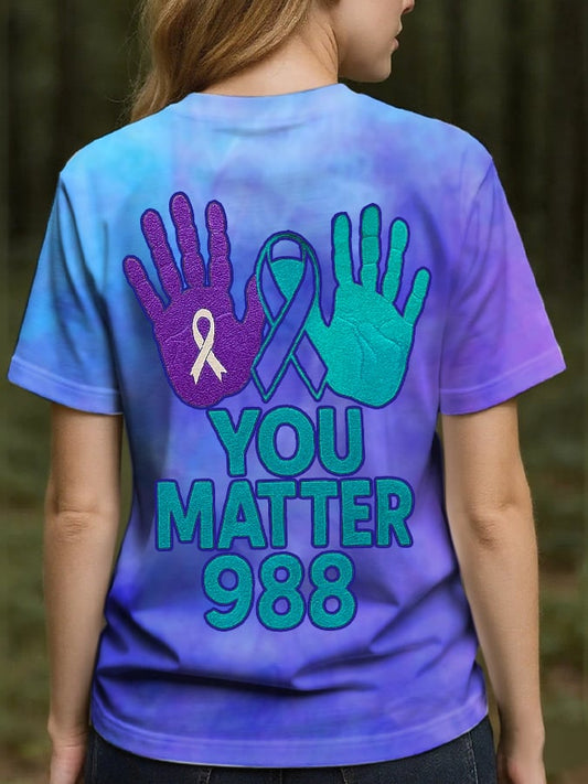 Women's Suicide Prevention Awareness Print Crew Neck T-Shirt