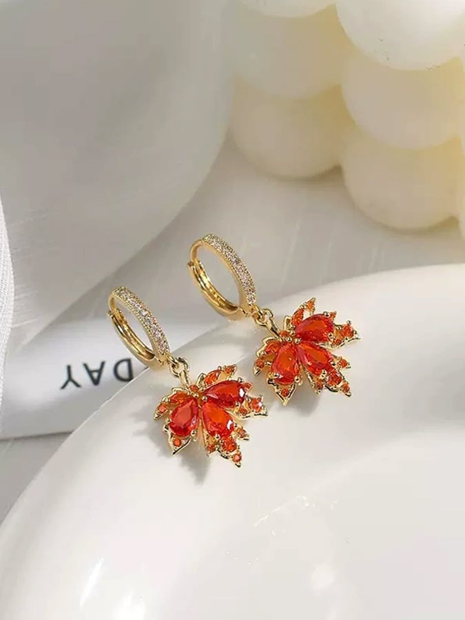 Vintage Red Maple Leaf Earrings