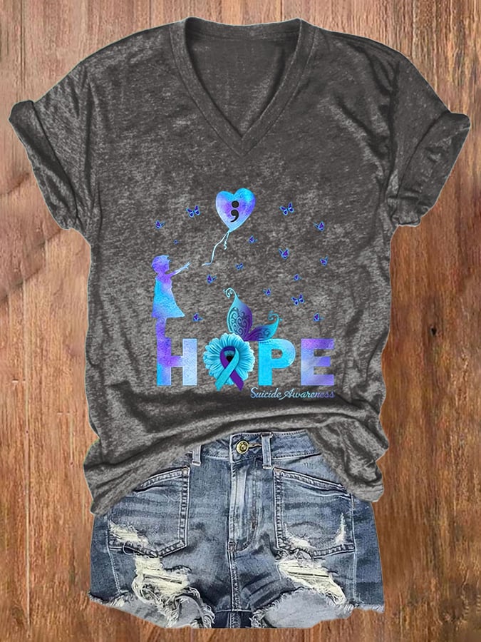 Women's Hope Suicide Prevention Print Casual T-Shirt