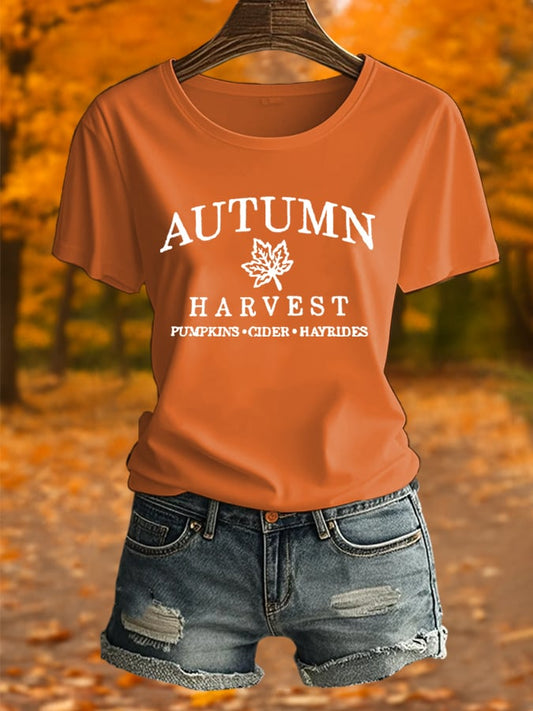 Women's Autumn Pumpkin Seasonal Print T-Shirt