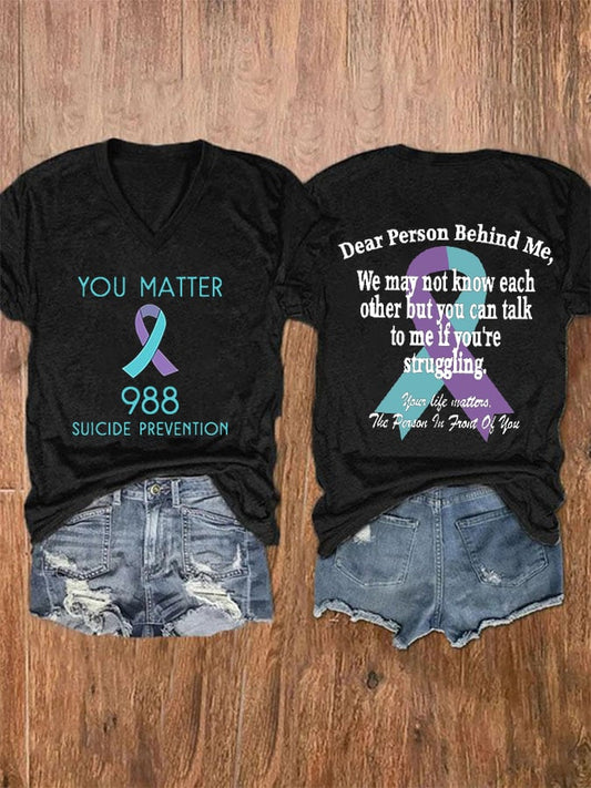 Women'S Suicide Prevention Printed Casual T-Shirt