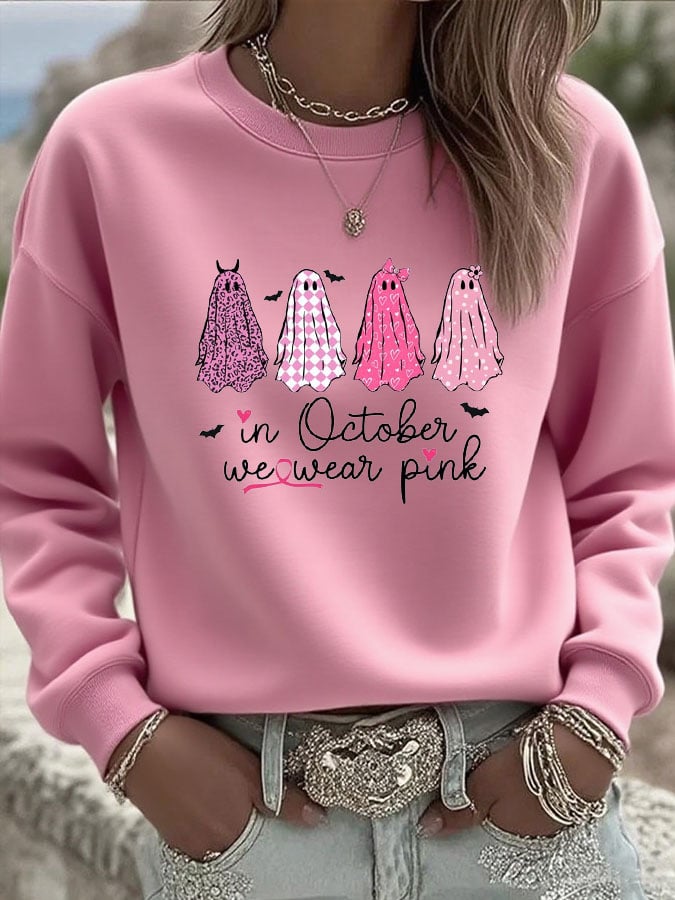 Women's In October We Wear Pink Ghosts Printed Casual Sweatshirt