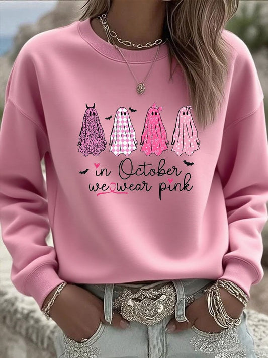 Women's In October We Wear Pink Ghosts Printed Casual Sweatshirt