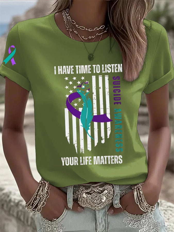 Women's Suicide Awareness Print Casual T-shirt