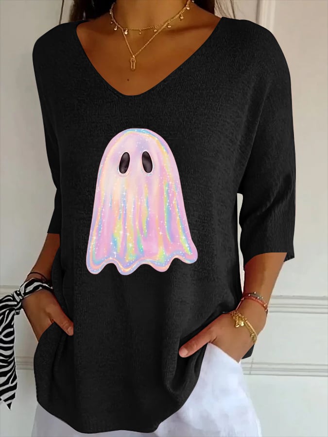 Women's Halloween Ghost Print Casual T-Shirt