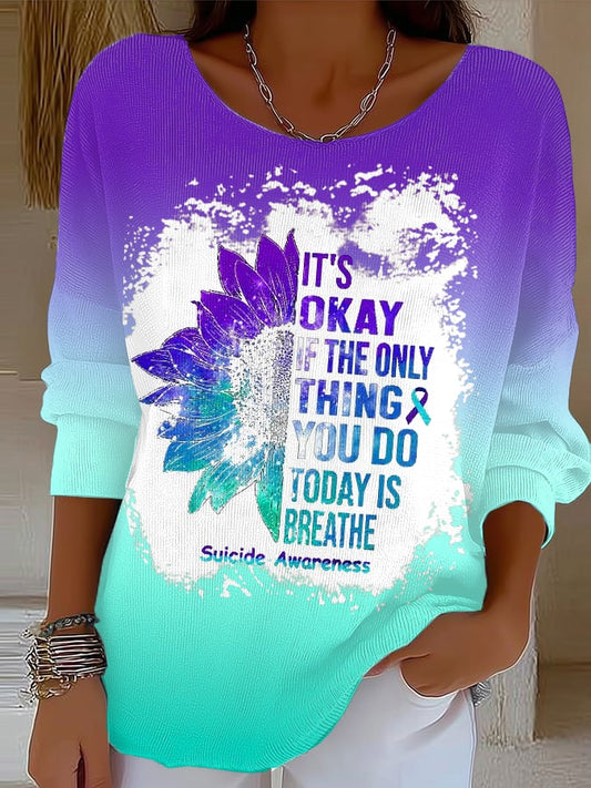 Women's Retro If The Only Thing You Did Today Was Breathe, That'S Okay" Suicide Awareness Print Top