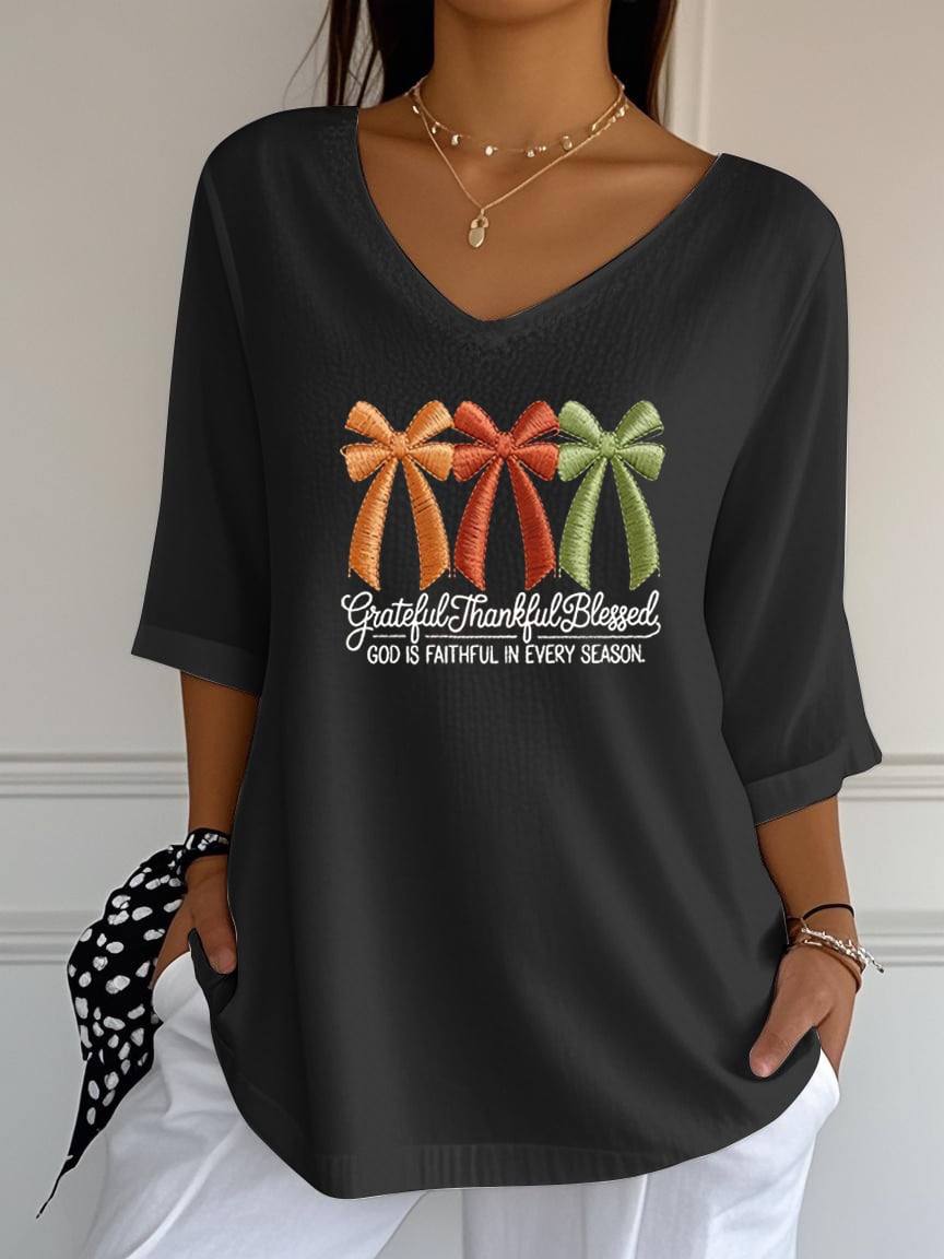 Women's Autumn Style  Print V-Neck T-Shirt