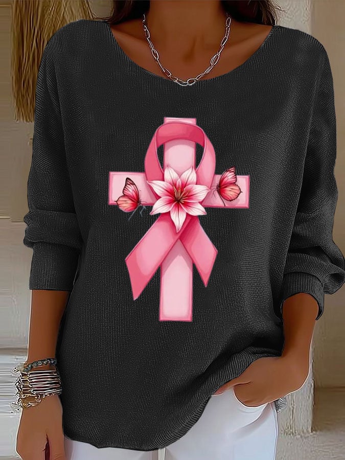 Women'S Breast Cancer Awareness Casual Knitted Top