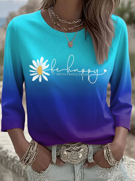 Women's Retro Happy It Drives People Crazy Printed T-Shirt