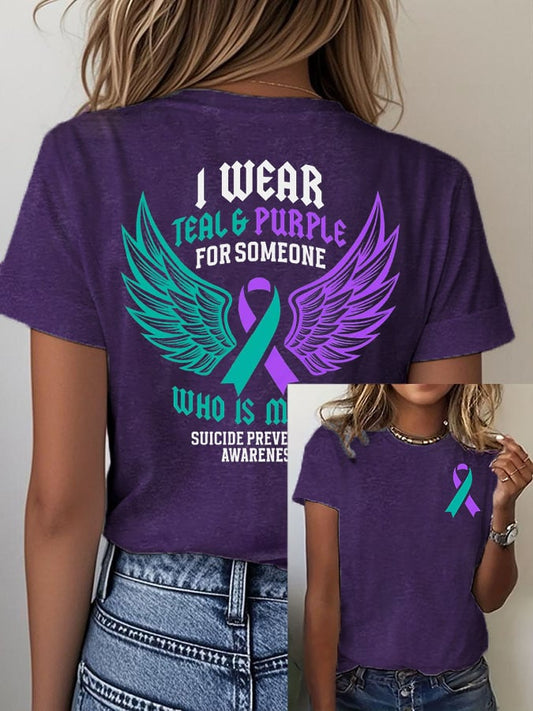 Women's I Wear Teal & Purple For Someone Who Is Missed Printed T-Shirt