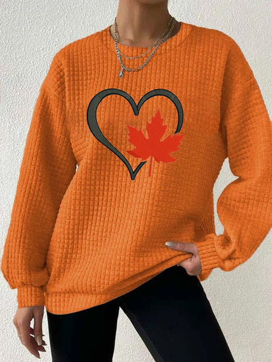 Women's Casual Autumn Maple Leaf Checkered Sweatshirt