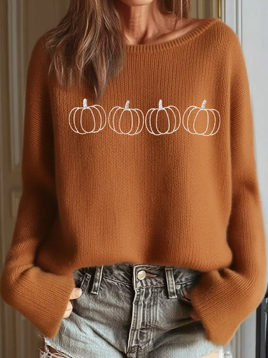 Women's Pumpkin Season Print Casual Sweater