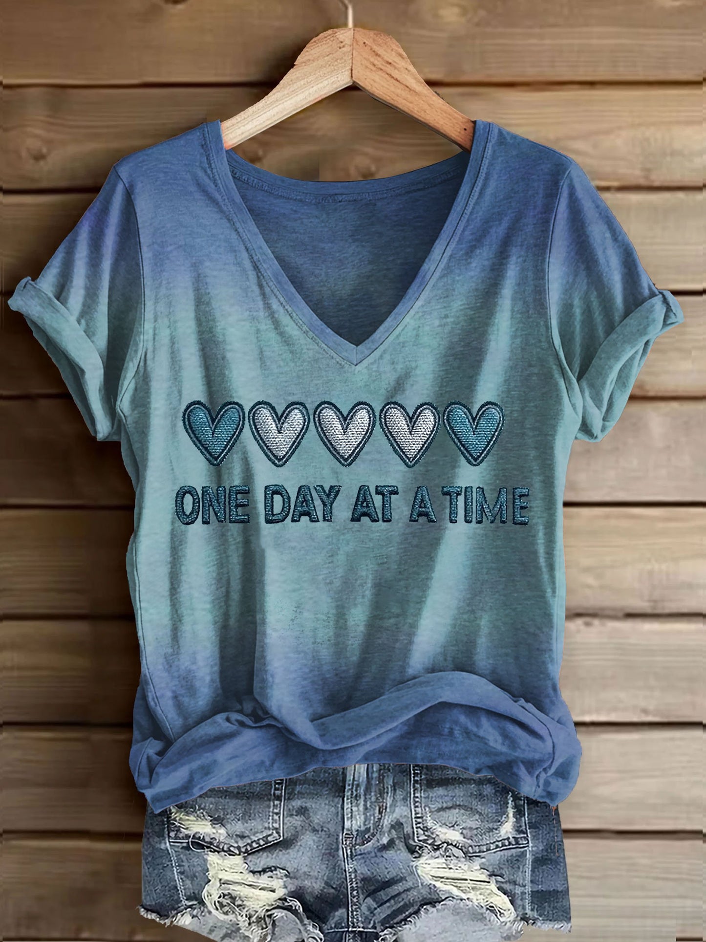 Women's Retro One Day At A Time Printed Casual T-Shirt