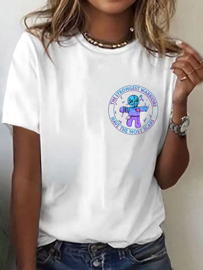 Women's Suicide Prevention Awareness “ The Strongest Warriors Have The Most Scars” Printed Casual T-Shirt