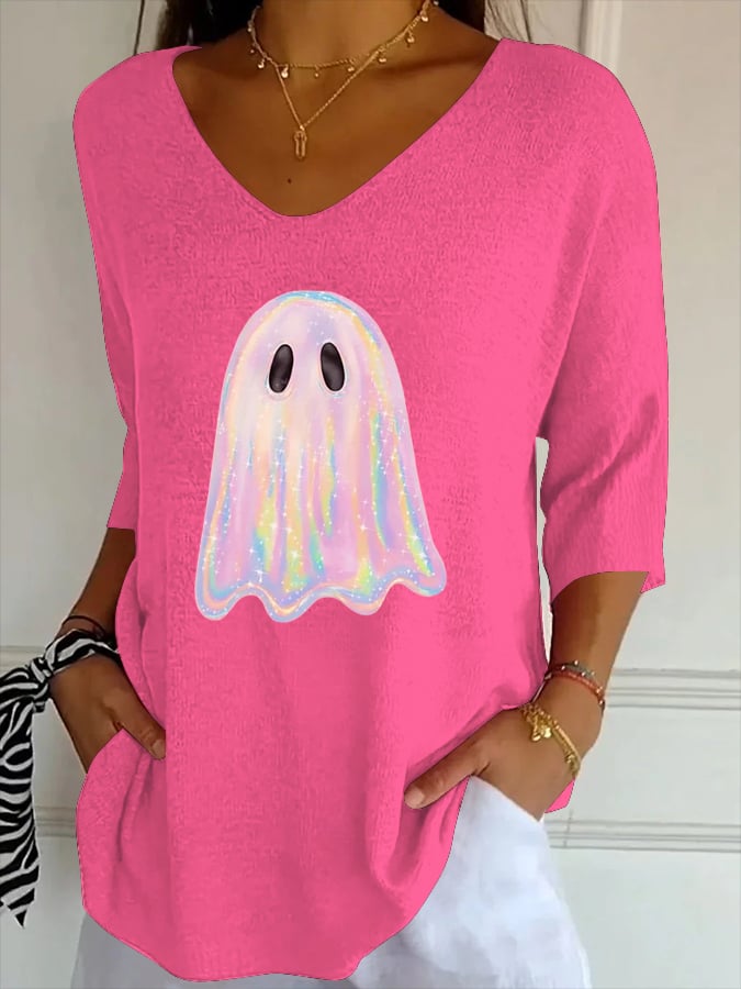 Women's Halloween Ghost Print Casual T-Shirt