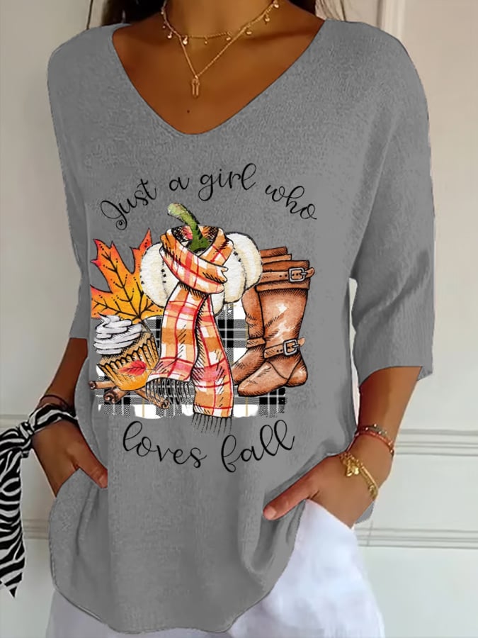 Women's Just A Girl Who Loves Fall Printed T-Shirt