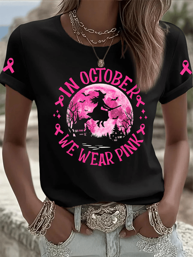 Women's In October We Wear Pink Print Crew Neck T-Shirt