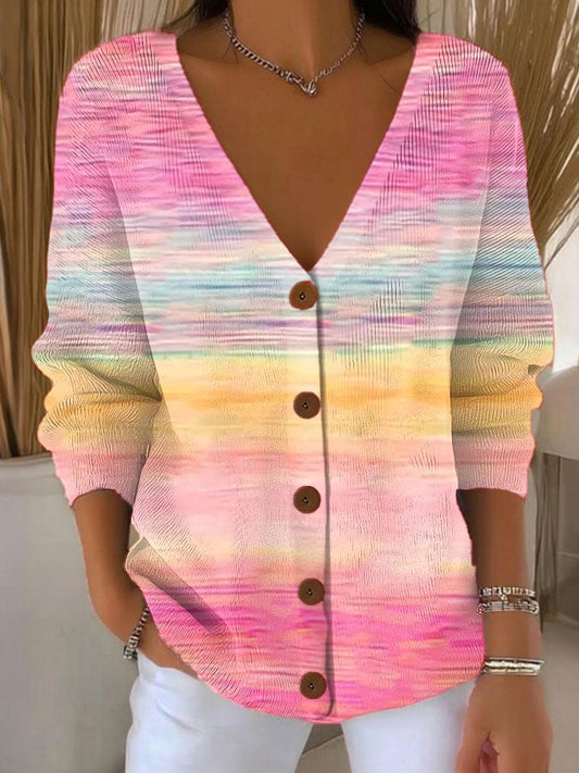 Women's Breast Cancer Ombre Print Knit Cardigan