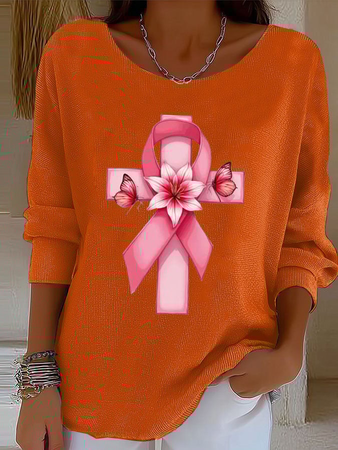 Women'S Breast Cancer Awareness Casual Knitted Top