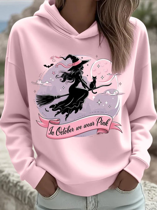 Women's Breast Cancer In October We Wear Pink Print Hooded Sweatshirt