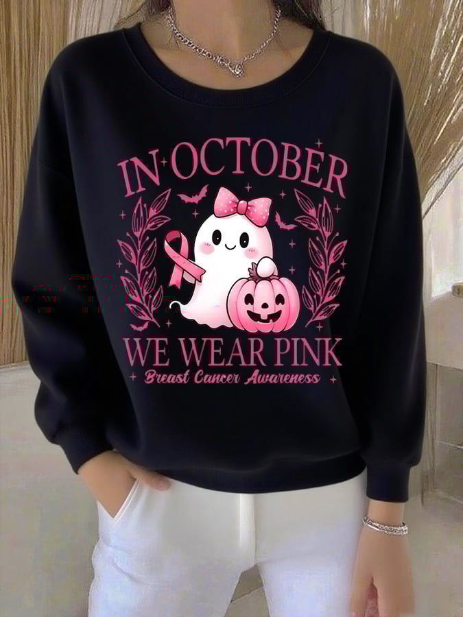 Women's casual October we wear pink  Ghost  sweatshirt