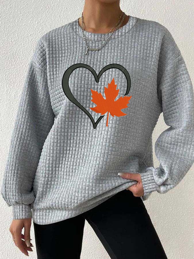 Women's Casual Autumn Maple Leaf Checkered Sweatshirt