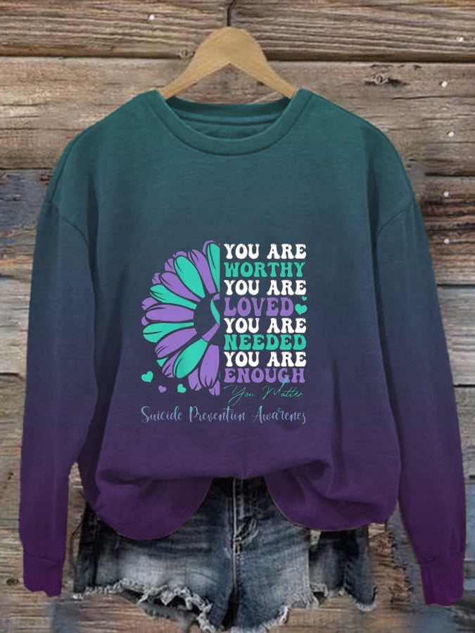 Women's Suicide Prevention Awareness Printed Casual Sweatshirt