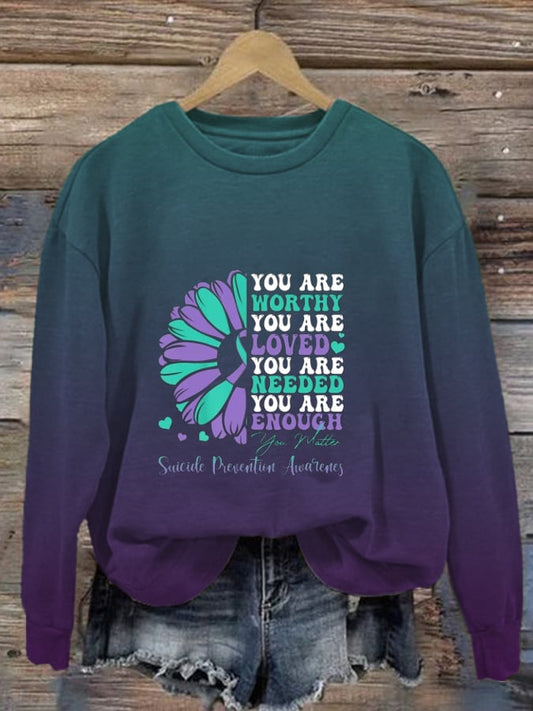 Women's Suicide Prevention Awareness Printed Casual Sweatshirt