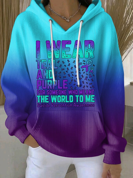 Women'S Suicide Prevention Awareness I Wear Teal And Purple For Someone Who Meant The World To Me Print Hoodie