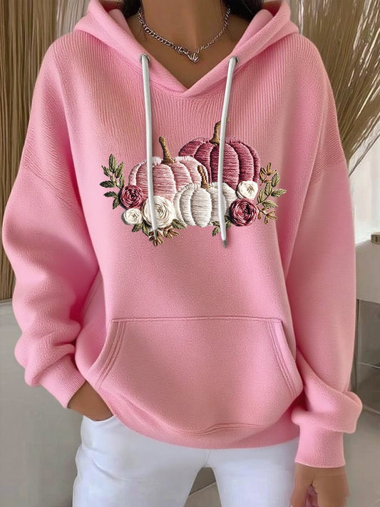 Women's Casual Pink Pumpkin Striped Hoodie