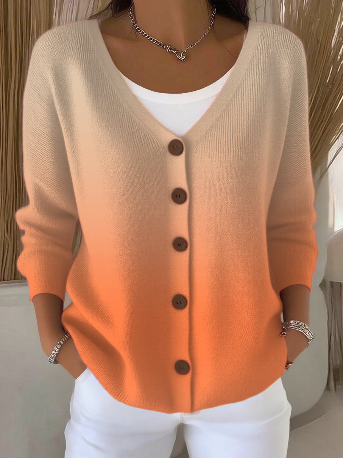 Women's Casual Autumn And Winter Gradient Cardigan