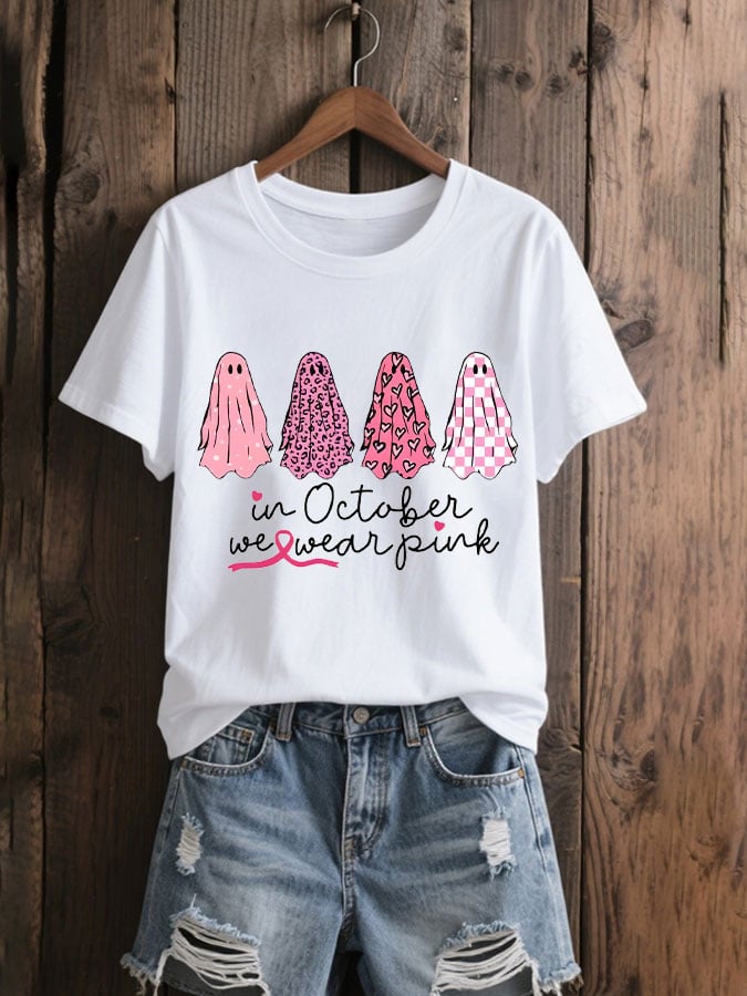 Women's In October We Wear Pink Breast Cancer Print T-shirt