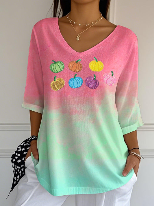 Women's Beat Breast Cancer Pink Pumpkin Print T-Shirt