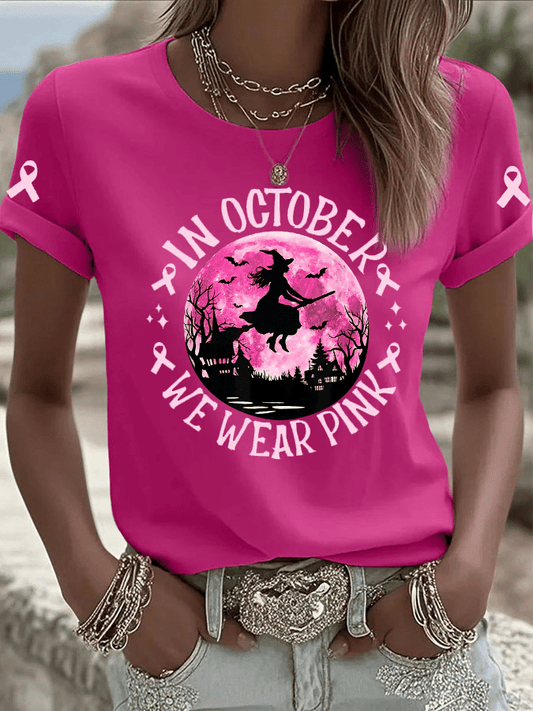 Women's In October We Wear Pink Print Crew Neck T-Shirt