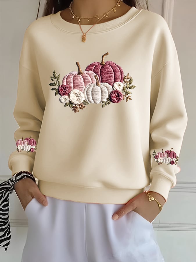 Women's casual pink pumpkin sweatshirt