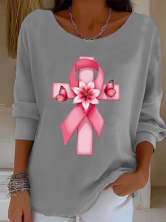 Women'S Breast Cancer Awareness Casual Knitted Top