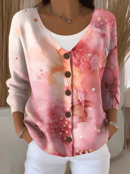 Women's Breast Cancer Awareness Print Chunky Knit Cardigan