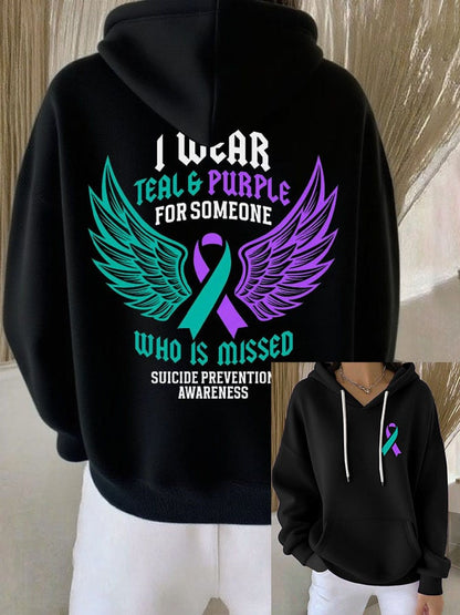 Women's I Wear Teal & Purple For Someone Who Is Missed Printed Hooded Sweatshirt