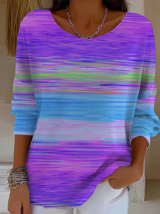 Women's casual mental health art gradient striped T-shirt