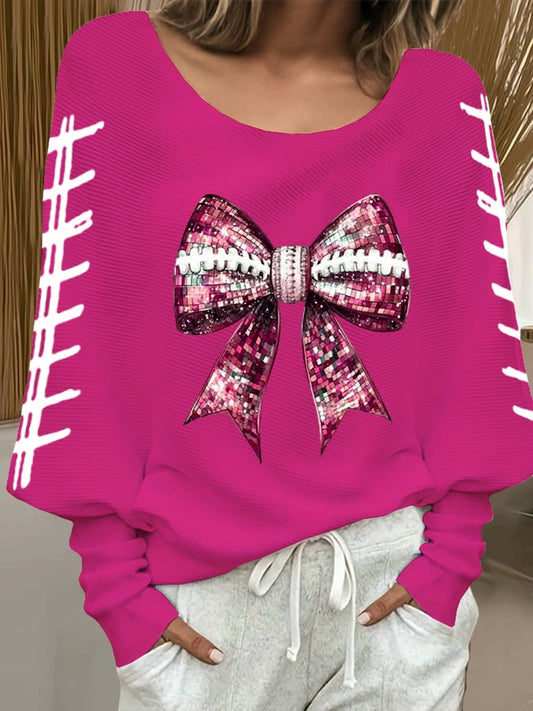 Women's Football Breast Cancer Awareness Print Drop Shoulder Sweater