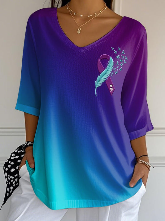 Women's Casual Suicide Prevention Awareness Bubble Wrinkle Cotton and Linen Top