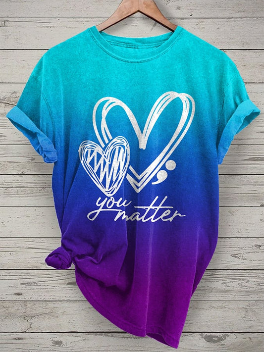 Women'S Semicolon You Matter; Suicide Prevention Awareness Print T-Shirt