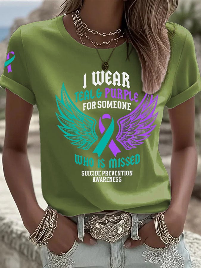 Women's I Wear Teal & Purple For Someone Who Is Missed Printed T-Shirt