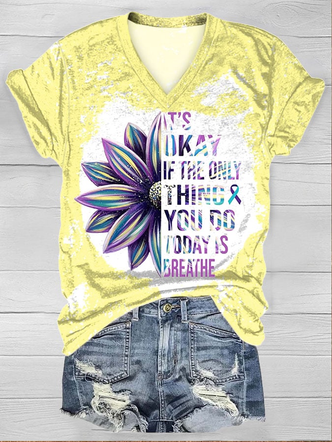 It's Okay Sunflower Print Short Sleeve T-Shirt